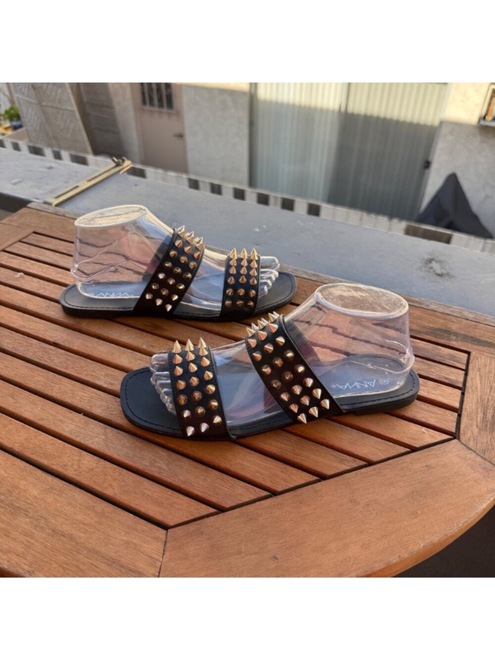 Black Spiked Sandals With Studded Straps By ANMA - Picture 3 of 5